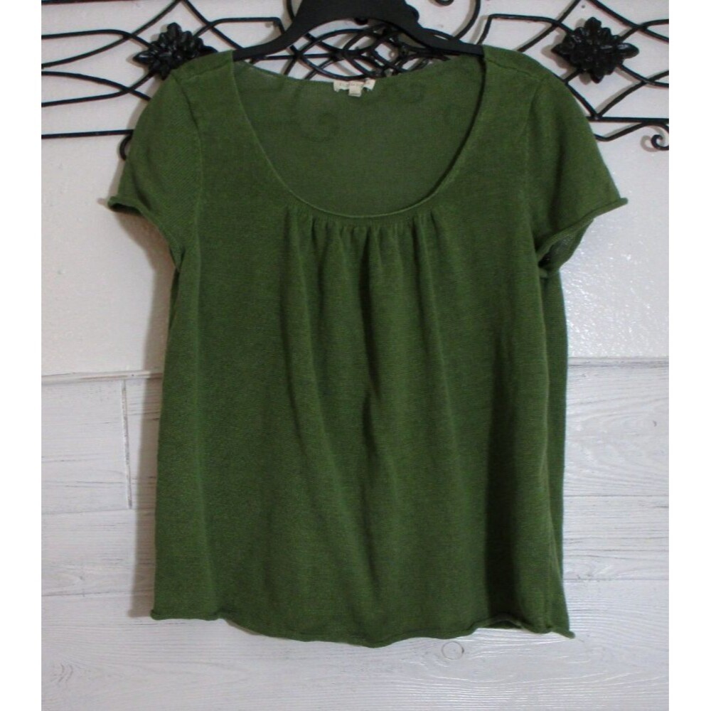 Eileen Fisher Green Scoop Neck Short Sleeve Top